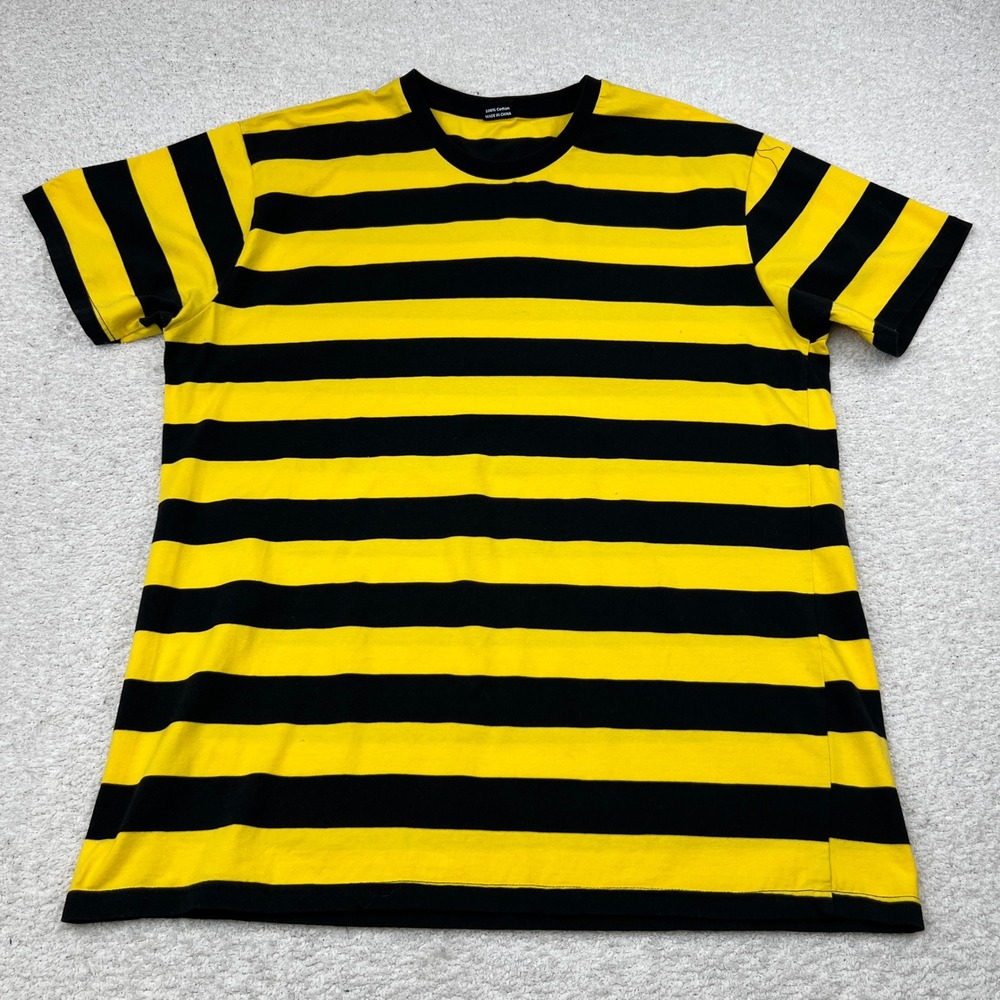 Funny World Mens Yellow Black Striped T-Shirt Bumble Bee Charlie Costume Tee 2XL